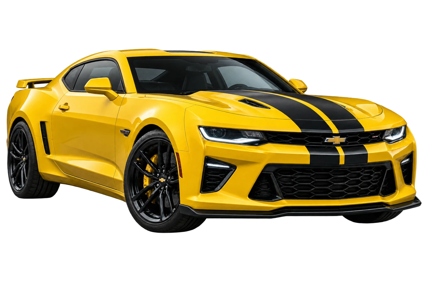 Yellow Bumblebee-style Chevrolet Camaro with black racing stripes