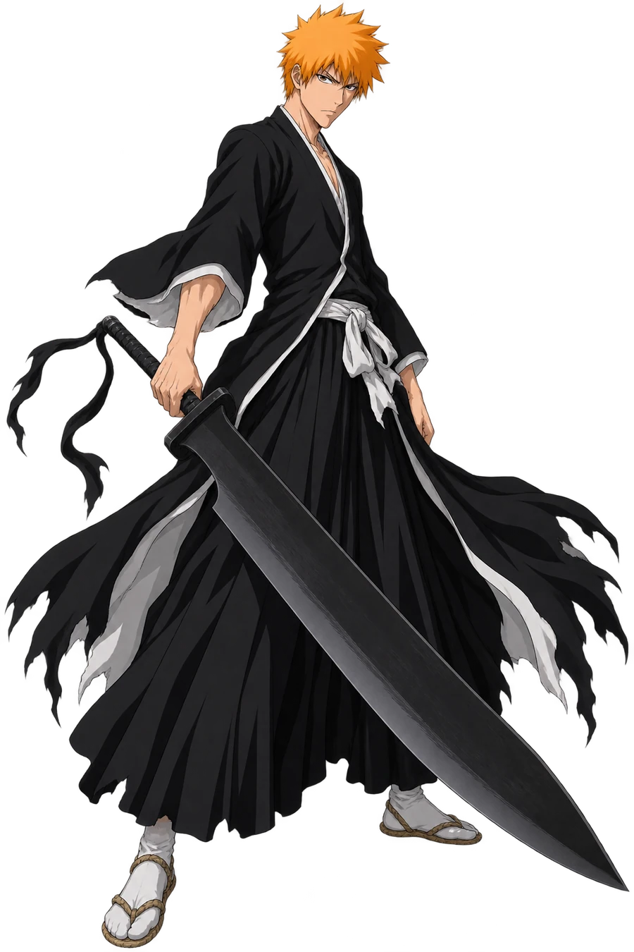 Orange-haired anime swordsman Ichigo in black robes