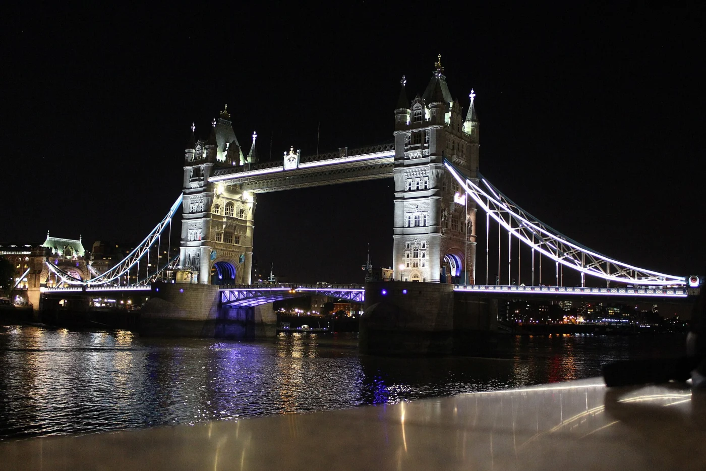 Tower Bridge illuminated at night in London